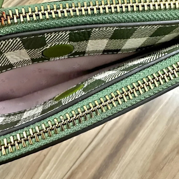 TORY BURCH | Blake Green White Gingham Crossbody Double Zip 3 Compartment Bag - Picture 3 of 12